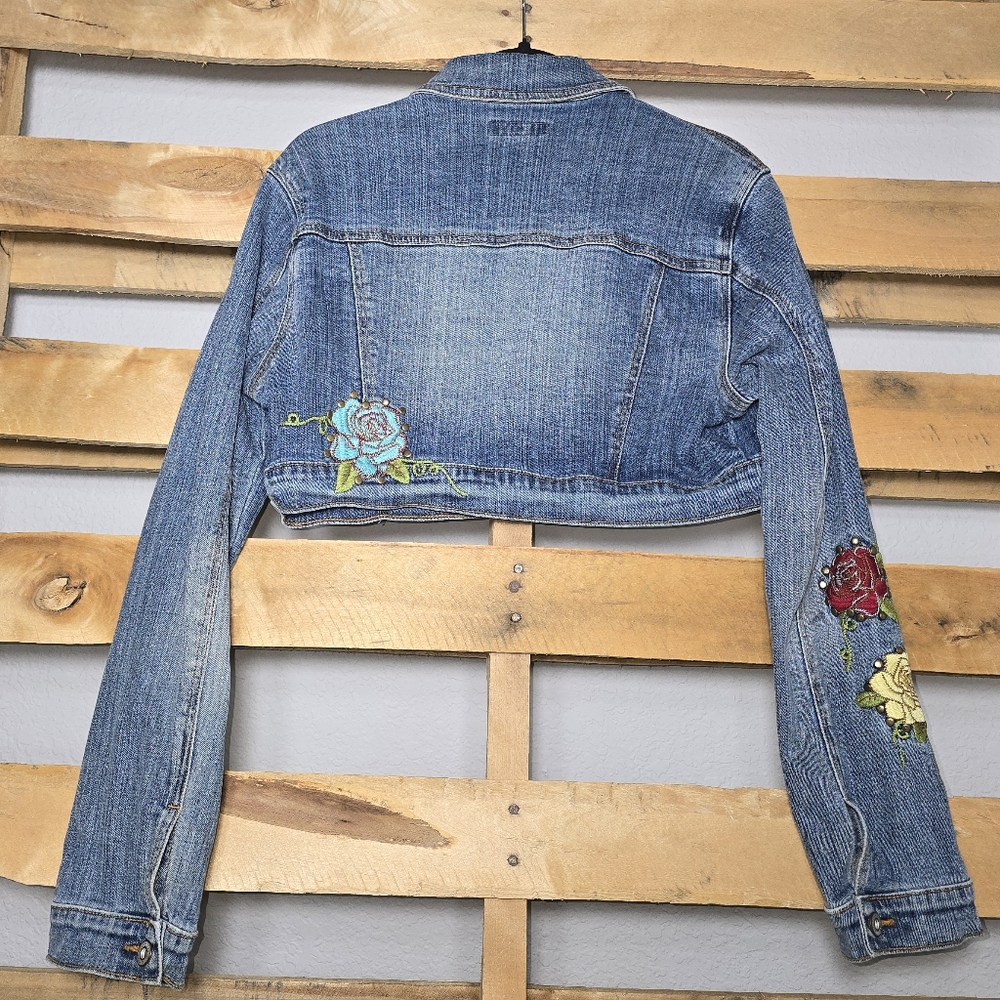 Flower Embroidered Cropped Denim Jacket Size:L - Picture 8 of 11